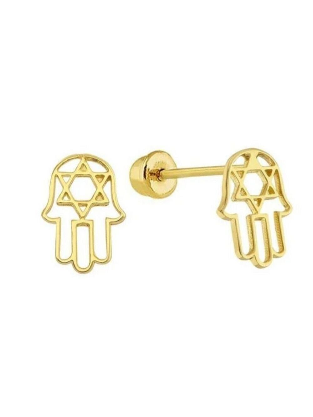 Earrings --Gold Hamsa with inset Star of David Studs/Posts